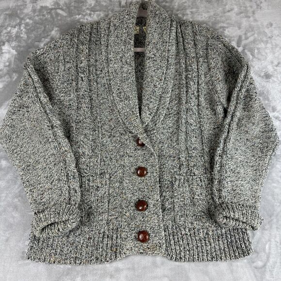 Segue Cable Knit Mohair Wool Sweater Women's Medium Gray Grandpa Cardigan (1001) - Picture 1 of 9